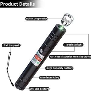 Cyahvtl Laser Pointer, 2000 Metres Green Long Range High Power Handheld Flashlight, Rechargeable Laser Pointer for USB, with Star Cap Adjustable Focus Suitable for Projecto