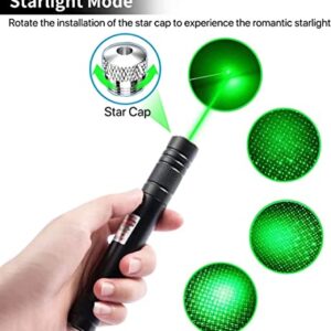 Cyahvtl Laser Pointer, 2000 Metres Green Long Range High Power Handheld Flashlight, Rechargeable Laser Pointer for USB, with Star Cap Adjustable Focus Suitable for Projecto