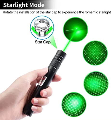 Cyahvtl Laser Pointer, 2000 Metres Green Long Range High Power Handheld Flashlight, Rechargeable Laser Pointer for USB, with Star Cap Adjustable Focus Suitable for Projecto