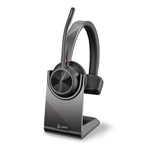 poly – voyager 4310 uc wireless headset + charge stand (plantronics) – single-ear headset- connect to pc/mac via usb-a bluetooth adapter, cell phone via bluetooth-works w/ teams (certified), zoom&more