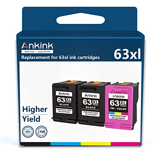 Ankink High Yield 63XL Ink Cartridge 2 Black and Color Combo Pack Replacement for HP Ink 63 XL Officejet 3830 4650 4652 4655 5200 5252 5255 5258 Envy 4520 4512 Deskjet 1112 2132 3630 3632 Printer HP63