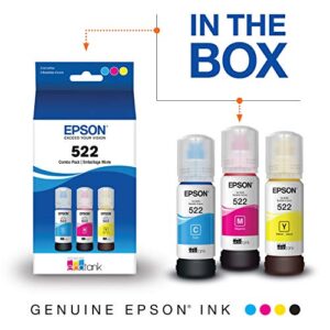 EPSON T522 EcoTank Ink Ultra-high Capacity Bottle Color Combo Pack (T522520-S) for select Epson EcoTank Printers