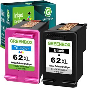 greenbox remanufactured ink cartridge 62 replacement for hp 62xl 62 xl for hp envy 7640 5660 5540 5640 5642 7645 5549 officejet 5740 5741 8040 officejet 200 250 mobile printer (1 black 1 tri-color)