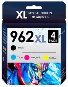 amazink compatible replacement ink cartridge for hp 962xl ink. works with hp officejet pro 9015 9025 9010 9018 9020 9022 printers. 4 pack black, cyan, magenta, yellow