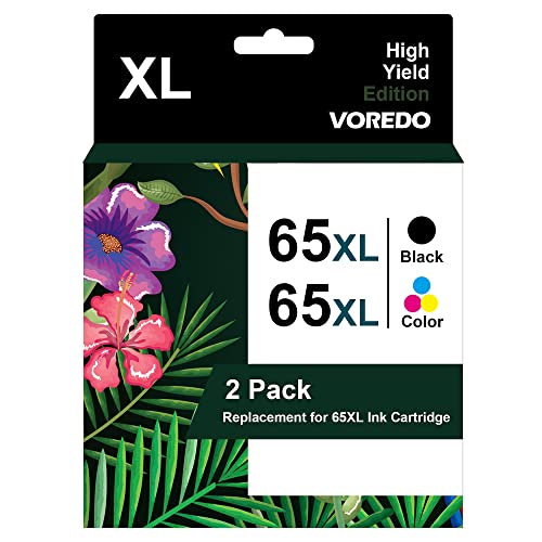 65XL Black and Color Combo Pack Remanufactured Ink for HP 65XL 65 XL for Deskjet 2680 2655 2652 2635 2624 DeskJet 3755 3752 3772 3720 Envy 5058 5052 5055 5034 5032 AMP 100 105 120 (Black, Tri-Color)