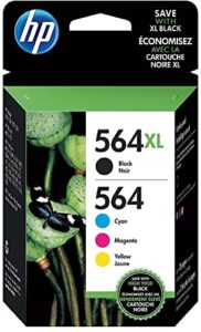 hp 564 / 564xl (n9h60fn) ink cartridges (cyan magenta yellow black) 4-pack in retail packaging