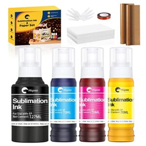 hiipoo sublimation ink set with 110 sheet sublimation paper 8.5×11” 125g, 2 pack teflon sheet, heat tape for ecotank inkjet printer et-2720 et-2760 et-2800 et-2803 et-2400 et-4700 et-4800 et-15000
