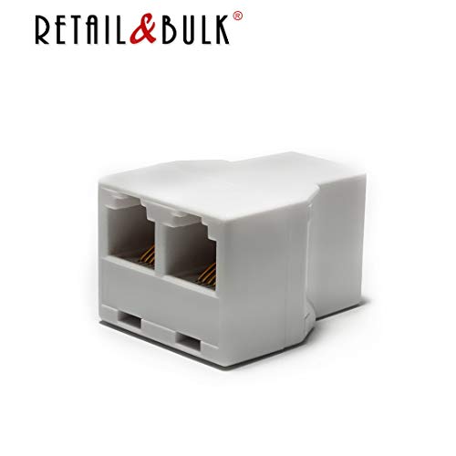 RetailAndBulk Phone Jack Splitter for Landline Telephone RJ11 6P4C 2 Way Adapter (1 Splitter + 3 Inch Cable)