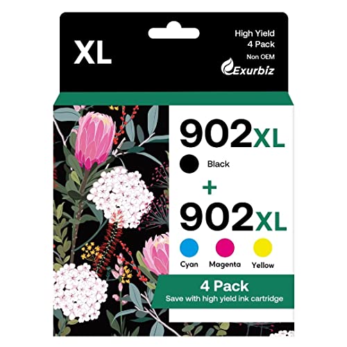 Exurbiz 902XL Compatible Ink Cartridge Replacement for 902 XL with Officejet Pro 6978 6960 6962 6968 6954 6958 6950 6951 6970 Printers (Black, Cyan, Magenta, Yellow, 4 Combo Pack) High Yield