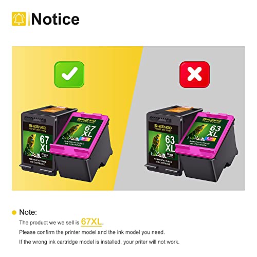 67XL Ink Cartridges Black/Color Combo Pack Replacement for HP 67XL High Yield for Envy 6055e 6055 6052 6075 Envy Pro 6455e 6455 6475 6452 6458 DeskJet 4155 2755e 2755 Printer (2 Black, 1 Tri-Color)