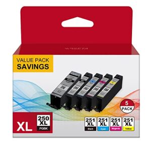 mx922 ink cartridges replacement for canon pgi-250xl cli-251xl 250 xl 251 xl ink cartridge for pixma mx922 mx920 mg5520 mg5420 mg7520 ix6820 series printer (5 pack combo) high capacity