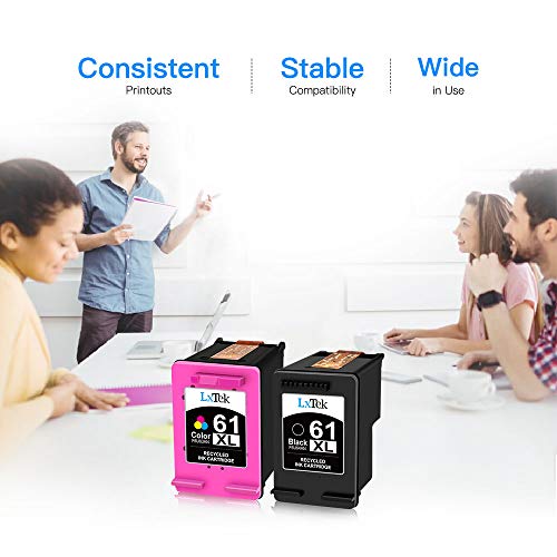 LxTek Remanufactured Ink Cartridge Replacement for HP 61XL 61 XL to Compatible with Envy 4500 5530 5535 Deskjet 2540 1010 Officejet 4632 4634, High Yield(1 Black,1 Tri-Color, 2 Pack)