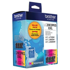 Brother Genuine High Yield Color Ink Cartridge, 3 Pack of LC20E, Replacement Color Ink Three Pack, Includes 1 Cartridge Each of Cyan, Magenta & Yellow, Page Yield Up to 1200 Pages/Cartridge, LC20E