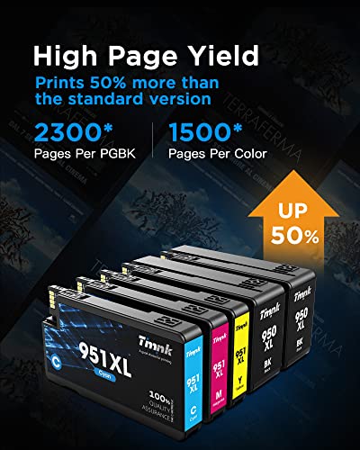 【5-Pack Larger Capacity】 950XL 951XL Ink Cartridges Combo Pack, Replacement for HP 950 951 XL Ink Cartridges, High Page Yield, Works with OfficeJet Pro 8600 8610 8620 8625 Printer (2BK/1C/1M/1Y)