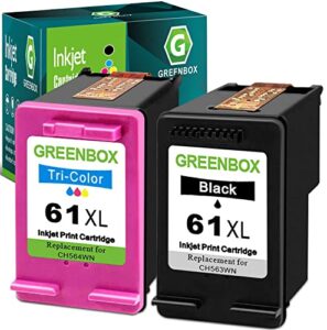 greenbox remanufactured ink cartridge 61xl replacement for hp 61xl 61 xl for hp envy 4500 5530 5534 5535 deskjet 1000 1056 1010 1510 1512 2540 3050 officejet 2620 printer (1 black 1 tri-color)