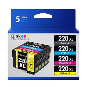 e-z ink (tm) remanufactured ink cartridge replacement for epson 220 xl 220xl t220xl to use with wf-2760 wf-2750 wf-2630 wf-2650 wf-2660 xp-320 xp-420 xp-424(2 black, 1 cyan, 1 magenta, 1 yellow)5pack