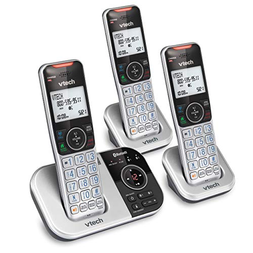 VTECH VS112-3 DECT 6.0 Bluetooth 3 Handset Cordless Phone for Home with Answering Machine, Call Blocking, Caller ID, Intercom and Connect to Cell (Silver & Black)