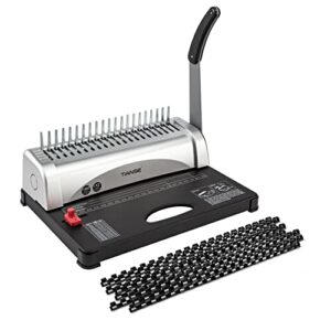 tianse binding machine, 21-holes, 450 sheets, comb binding machines with starter kit 100 pcs 3/8” comb bind spines, comb binder machine book maker perfect for letter size, a4, a5 or smaller sizes