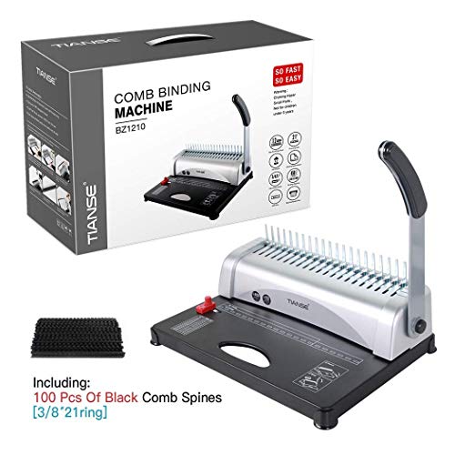 TIANSE Binding Machine, 21-Holes, 450 Sheets, Comb Binding Machines with Starter Kit 100 PCS 3/8'' Comb Bind Spines, Comb Binder Machine Book Maker Perfect for Letter Size, A4, A5 or Smaller Sizes