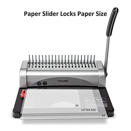 TIANSE Binding Machine, 21-Holes, 450 Sheets, Comb Binding Machines with Starter Kit 100 PCS 3/8'' Comb Bind Spines, Comb Binder Machine Book Maker Perfect for Letter Size, A4, A5 or Smaller Sizes