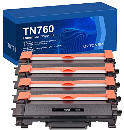 MYTONER TN760 TN-760 Remanufactured Toner Cartridge Replacement for Brother TN-760 TN730 TN-730 High Yield for MFC-L2710DW HL-L2350DW HL-L2395DW DCP-L2550DW MFC-L2750DW MFC-L2690DW Printer (4-Black)