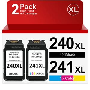 pg-240 xl/cl-241 xl ink cartridges replacement for canon 240xl 241xl combo pack, fit for canon pixma mg3620 mg3600 ts5120 mg3520 mg2120 mx452 mx512 mx532 mx472 printer (1 black,1 color)