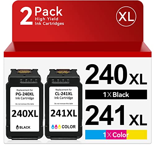 PG-240 XL/CL-241 XL Ink Cartridges Replacement for Canon 240XL 241XL Combo Pack, Fit for Canon PIXMA MG3620 MG3600 TS5120 MG3520 MG2120 MX452 MX512 MX532 MX472 Printer (1 Black,1 Color)