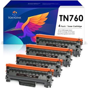 tokyoink tn760 toner cartridge compatible replacement for brother tn760 tn-760 tn730 tn-730 for mfc-l2710dw mfc-l2750dw hl-l2370dw hl-l2395dw dcp-l2550dw hl-l2350dw printer toner cartridges(4 pack)