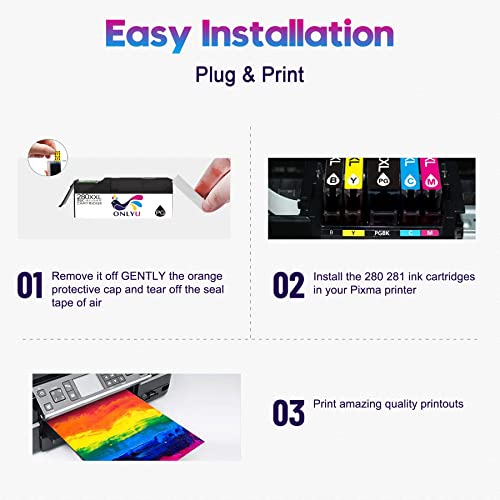 ONLYU Compatible Ink Cartridge Replacement for Canon 280 281 PGI-280XXL CLI-281XXL PGI 280 XXL CLI 281 XXL PIXMA TR7520 TR8520 TS6120 TS6220 TS6320 TS8220 TS8320 Printer (5 Packs)