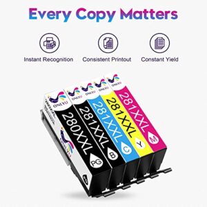 ONLYU Compatible Ink Cartridge Replacement for Canon 280 281 PGI-280XXL CLI-281XXL PGI 280 XXL CLI 281 XXL PIXMA TR7520 TR8520 TS6120 TS6220 TS6320 TS8220 TS8320 Printer (5 Packs)