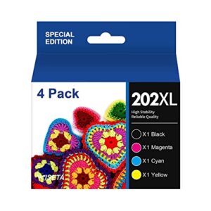 202xl 202 ink cartridges high capacity black & standard color – 4 pack remanufactured ink wiseta replacement for epson 202xl 202 xl ink cartridges for workforce wf-2860 expression home xp-5100 printer