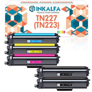 inkalfa compatible tn227 tn-227 toner cartridge replacement for brother tn227 tn223 tn 227 223 hl-l3290cdw mfc-l3770cdw mfc-l3750cdw hl-l3270cdw hl-l3210cw printer (tn-227bk/c/m/y high yield, 5 pack)
