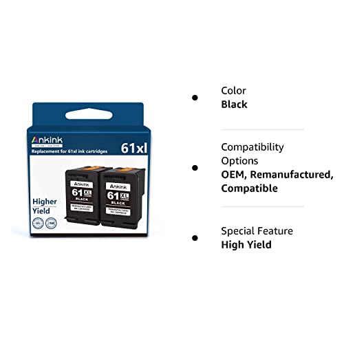 Ankink 61XL Black Ink Cartridge Combo Pack (2pcs) for Hp 61 Hp61 XL 61XL HP61XL Printer Ink Black for HP Envy 4500 5530 4502 5535 5534 officejet 4630 4635 Deskjet 1000 1010 1510 Series Printer Ink