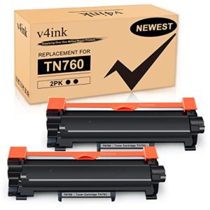 v4ink compatible tn-760 toner cartridge replacement for brother tn760 tn730 tn770 ink for mfc-l2690dw mfc-l2710dw mfc-l2717dw mfc-l2750dw xl hl-l2325dw hl-l2350dw hl-l2395dw dcp-l2550dw, 2 packs