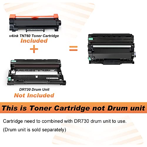 v4ink Compatible TN-760 Toner Cartridge Replacement for Brother TN760 TN730 TN770 Ink for MFC-L2690DW MFC-L2710DW MFC-L2717DW MFC-L2750DW XL HL-L2325DW HL-L2350DW HL-L2395DW DCP-L2550DW, 2 Packs