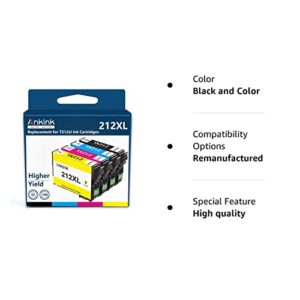 Ankink Remanufactured Ink Cartridge Replacement for Epson 212XL T212XL 212 XL T212 for Expression Home XP-4100 XP-4105 Workforce WF-2830 WF-2850 Printer (1 Black, 1 Cyan, 1 Magenta, 1 Yellow, 4 Pack)