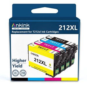 ankink remanufactured ink cartridge replacement for epson 212xl t212xl 212 xl t212 for expression home xp-4100 xp-4105 workforce wf-2830 wf-2850 printer (1 black, 1 cyan, 1 magenta, 1 yellow, 4 pack)