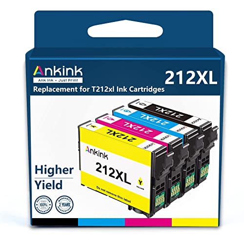 Ankink Remanufactured Ink Cartridge Replacement for Epson 212XL T212XL 212 XL T212 for Expression Home XP-4100 XP-4105 Workforce WF-2830 WF-2850 Printer (1 Black, 1 Cyan, 1 Magenta, 1 Yellow, 4 Pack)