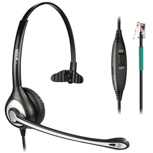 wantek corded telephone headset mono w/noise canceling mic compatible with shoretel plantronics polycom zultys toshiba nec aspire dterm nortel norstar meridian packet8 landline deskphones(f600s2)