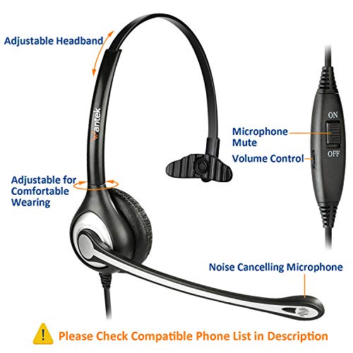 Wantek Corded Telephone Headset Mono w/Noise Canceling Mic Compatible with ShoreTel Plantronics Polycom Zultys Toshiba NEC Aspire Dterm Nortel Norstar Meridian Packet8 Landline Deskphones(F600S2)