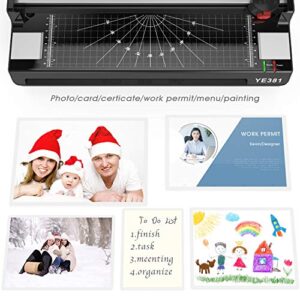 Laminator Machine for A3/A4/A6, YE381 Thermal Laminating Machine for Home Office School Use with 50 Pouches, Paper Trimmer and Corner Rounder (Black-5) (Black-6)