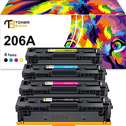 Toner Bank Compatible Toner Cartridge Replacement for HP 206A 206X W2110A W2110X for HP Color Pro M283fdw M255dw MFP M283cdw M282nw M283 M255 Printer Ink (Black Cyan Yellow Magenta, 4-Pack)