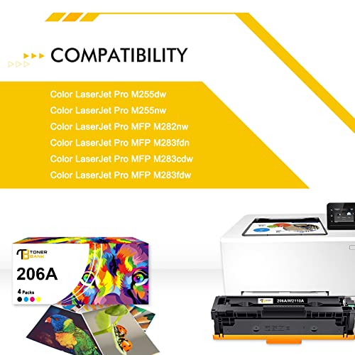 Toner Bank Compatible Toner Cartridge Replacement for HP 206A 206X W2110A W2110X for HP Color Pro M283fdw M255dw MFP M283cdw M282nw M283 M255 Printer Ink (Black Cyan Yellow Magenta, 4-Pack)