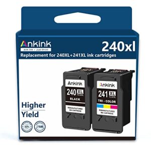 ankink remanufactured ink cartridges 240xl 241xl for canon pg 240 cl 241 xl black color combo pack for pixma mg3620 mg3600 ts5120 ts5100 mg3520 mg2120 mx452 mx472 mx512 printer (1 black, 1 tri-color)