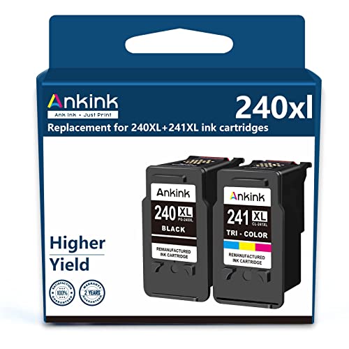 Ankink Remanufactured Ink Cartridges 240XL 241XL for Canon PG 240 CL 241 XL Black Color Combo Pack for Pixma MG3620 MG3600 TS5120 TS5100 MG3520 MG2120 MX452 MX472 MX512 Printer (1 Black, 1 Tri-Color)