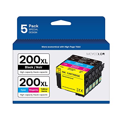 MCYCOLOR 200XL Ink Remanufactured for Epson 200 XL Ink Cartridge to Use with XP-200 XP-300 XP-310 XP-400 XP-410 WF-2520 WF-2530 WF-2540 Printer（2 Black, 1 Cyan, 1 Magenta, 1Yellow ）