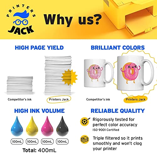 Printers Jack 4x100ml Sublimation Ink Auto Refill for Epson EcoTank Supertank Printers ET-2720 ET-4700 ET-2760 ET-3760 ET-4760 ET-2700 ET-2750 ET-4750 L3110 L3150 /Upgrade Version/Free ICC Printing