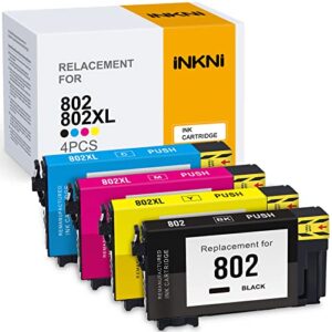 802 802xl ink remanufactured ink cartridge replacement for epson 802 802xl t802xl for workforce wf-4730 wf-4734 wf-4740 wf-4720 ec-4020 ec-4030 ec-4040 printer (black, cyan, magenta, yellow)