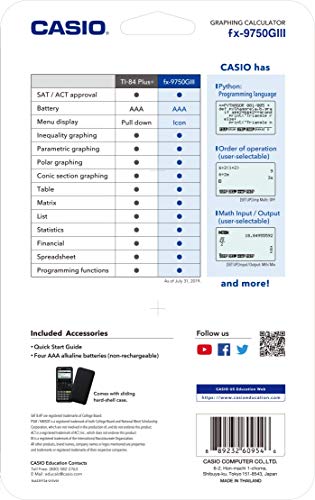 Casio fx-9750GIII, Standard Graphing Calculator, Python and Natural Text Book Display, Black