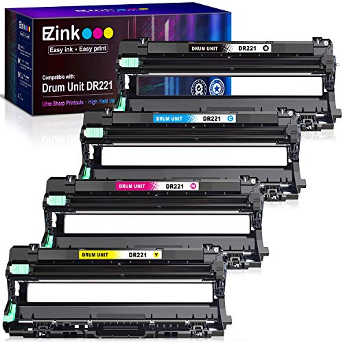 E-Z Ink (TM) Remanufactured Drum Unit Replacement for Brother DR221 DR-221 DR221CL to use with HL-3140CW HL-3170CDW MFC-9130CW MFC-9330CDW Printer Tray (1 Black, 1 Cyan, 1 Magenta, 1 Yellow) 4 Pack